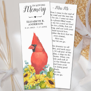 Memorial Funeral Prayer Card Cardinal Sunflowers  Bookmarks