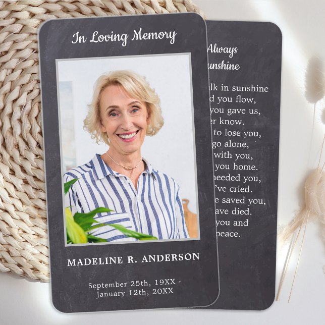 Memorial Funeral Prayer Card Chalkboard Photo 25 (Creator Uploaded)