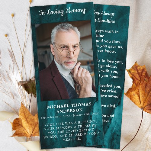 Memorial Funeral Prayer Card Photo Emerald Green