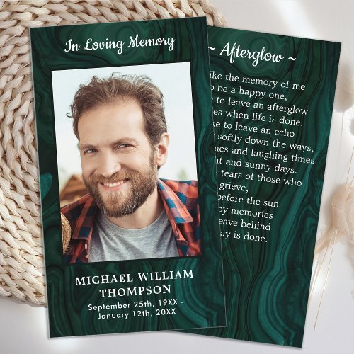 Memorial Funeral Prayer Card Photo Emerald Green 