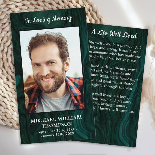 Memorial Funeral Prayer Card Photo Emerald Green