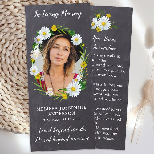 Memorial Funeral Prayer Card Photo Floral Bookmark