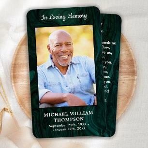 Memorial Funeral Prayer Card Photo Marble Green