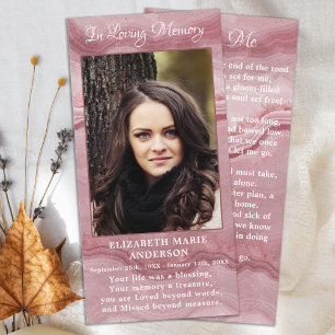 Memorial Funeral Prayer Card Rose Quartz Photo