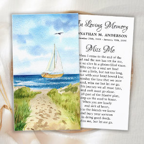 Memorial Funeral Prayer Card Sail Boat Sympathy
