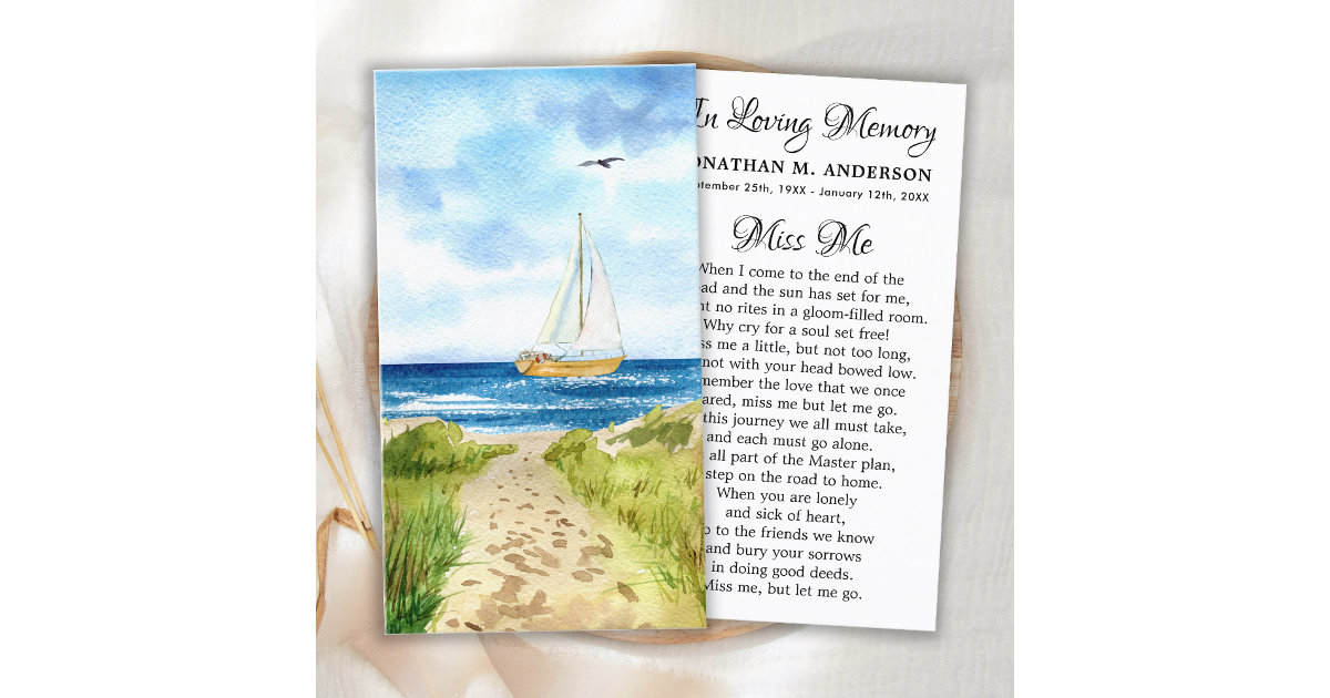 Memorial Funeral Prayer Card Sail Boat Sympathy Zazzle