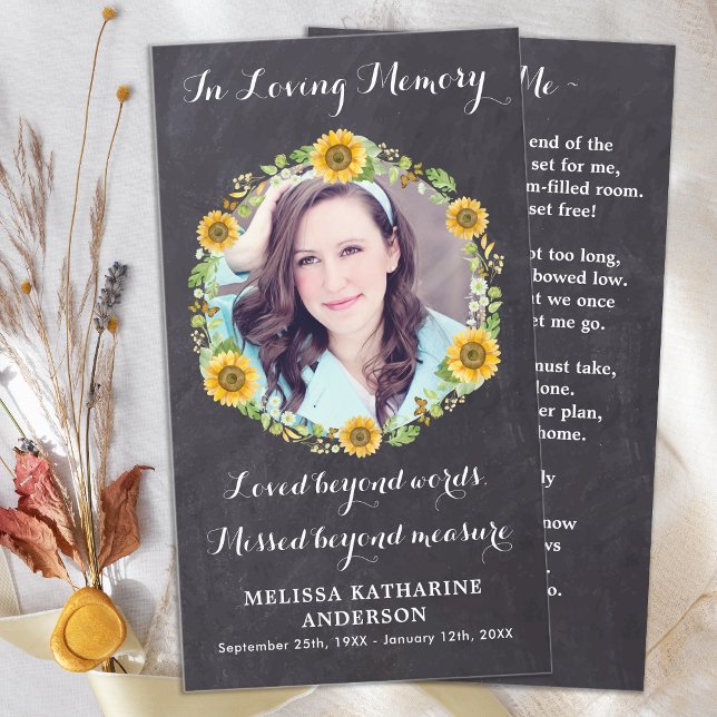 Memorial Funeral Prayer Card Sunflower Floral  (Creator Uploaded)