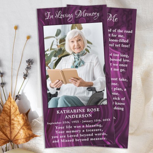 Memorial Funeral Prayer Card Sympathy Photo Purple