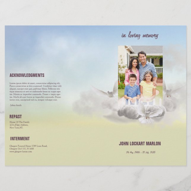 Memorial Funeral Program Template Brochure Flyer (Front)