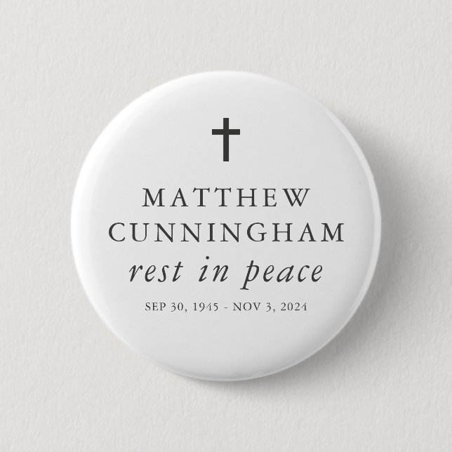 Memorial Funeral Rest In Peace Modern Simple Cross Button (Front)
