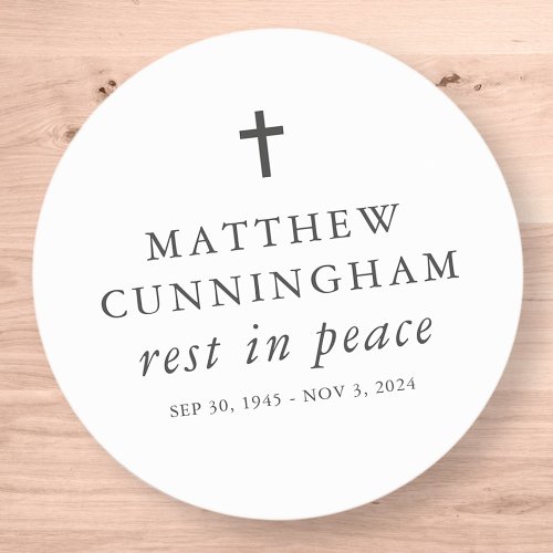Memorial Funeral Rest In Peace Modern Simple Cross Classic Round Sticker