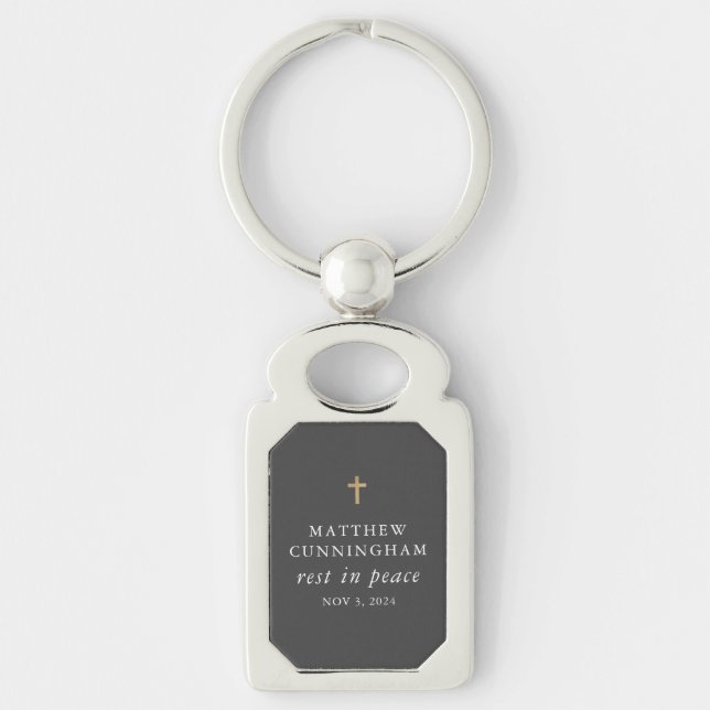 Memorial Funeral Rest In Peace Modern Simple Cross Keychain (Front)