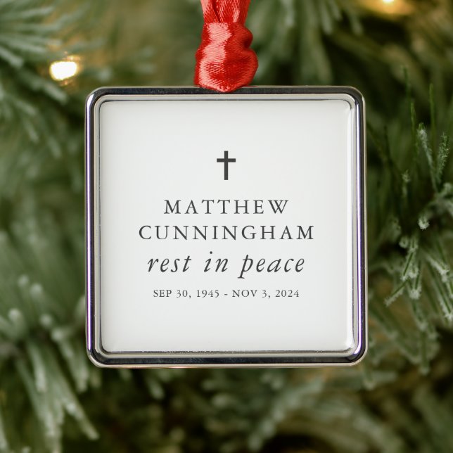 Memorial Funeral Rest In Peace Modern Simple Cross Metal Ornament (Tree)