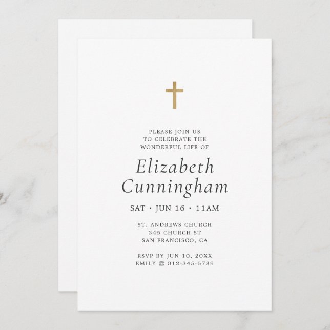 Memorial Funeral Simple Minimalist Cross Invitation (Front/Back)