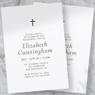 Memorial Funeral Simple Minimalist Elegant Cross Invitation