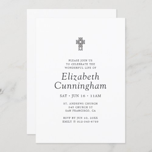 Memorial Funeral Simple Minimalist Ornate Cross Invitation
