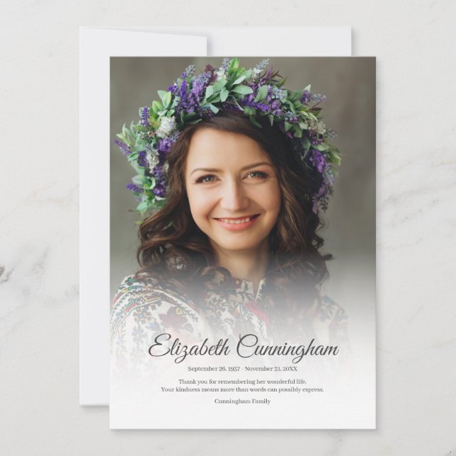 Memorial Funeral Simple Modern Classic Photo Thank You Card (Front)