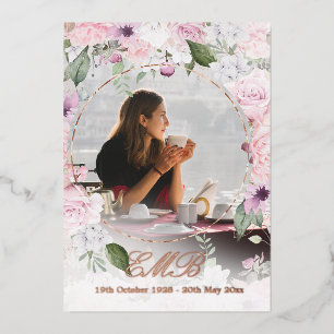 Memorial Funeral sSimple Floral Rose Gold Photo Foil Invitation