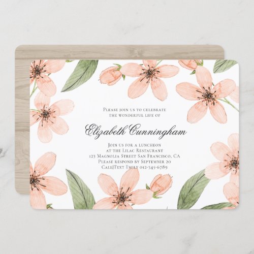 Memorial Funeral Watercolor Floral and Foliage Invitation