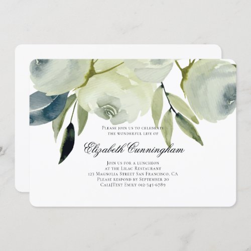 Memorial Funeral Watercolor Floral and Foliage Invitation