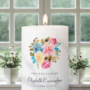 Memorial Funeral Watercolor Floral Flower Pillar Candle