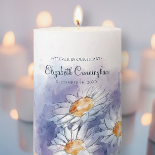 Memorial Funeral Watercolor Floral Flower Pillar Candle