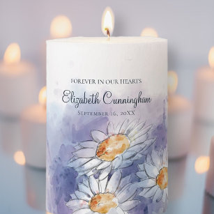 Memorial Funeral Watercolor Floral Flower Pillar Candle