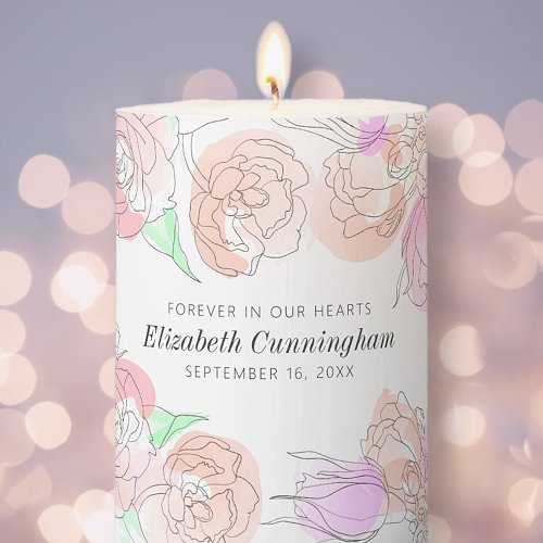 Memorial Funeral Watercolor Floral Flower Pillar Candle