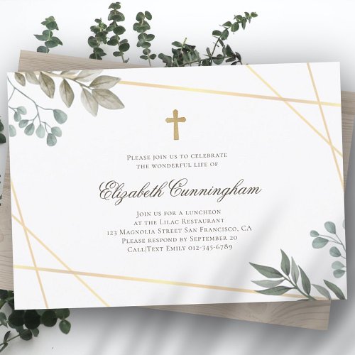 Memorial Funeral Watercolor Foliage Geometric Invitation