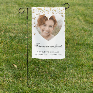 Memorial funeral white gold hearts photo  garden flag
