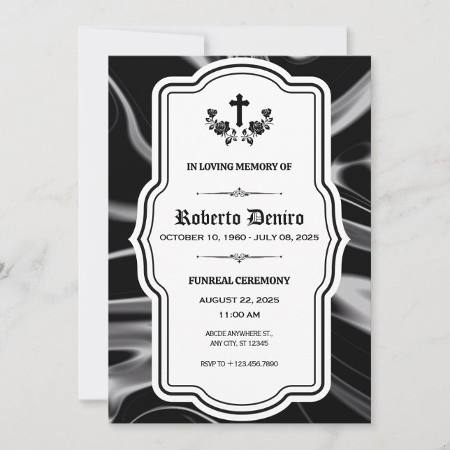 Memorial Funreal Black satin gothic elegant  Invitation (Front)