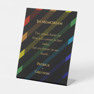 Memorial Gay Men Wedding Elegant Rainbow Pedestal Sign