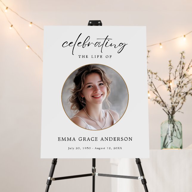 Memorial Gold Welcome Photo Board For Funeral  (In Situ (Stand))