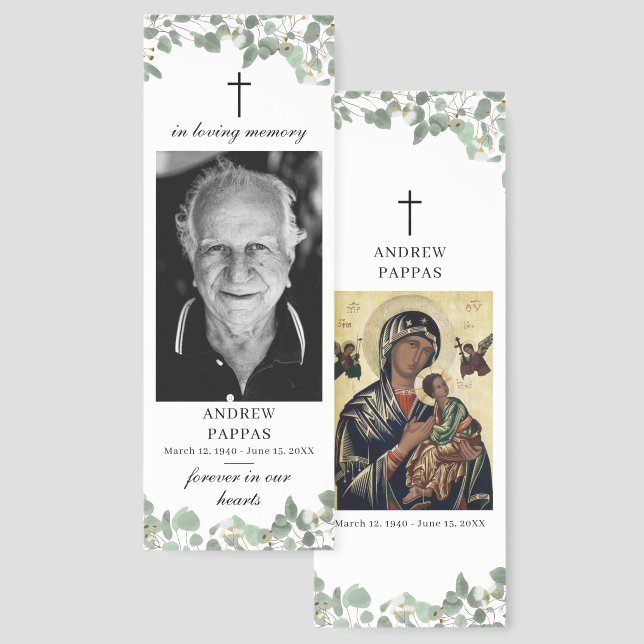 Memorial Greek Orthodox Photo Funeral Gift Bookmarks (Front & Back)
