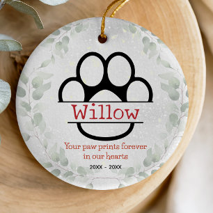 Memorial Green Botanical Wreath Dog Cat Paw Ceramic Ornament