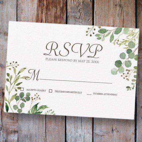 Memorial Greenery Foliage Botanical Reply RSVP Card