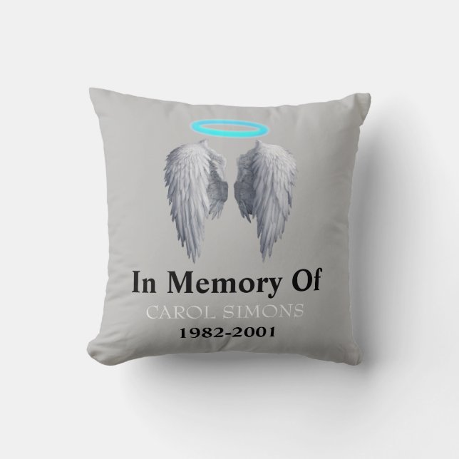 Memorial Halo & Angel Wings Throw Pillow (Front)