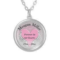 Memorial Heart and Angel Wings Silver Plated Necklace