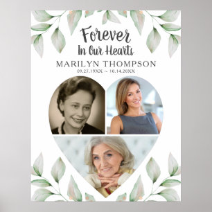 Memorial Heart Shaped 3 Photos Greenery Poster