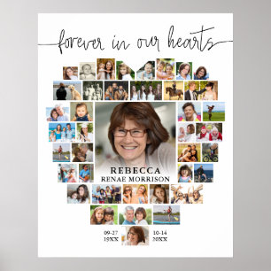 Memorial Heart Shaped 40 Photo Collage Script Poster