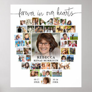 Memorial Heart Shaped 40 Photo Collage Script Poster