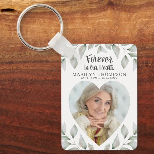 Memorial Heart Shaped Photo Forever In Our Hearts Keychain