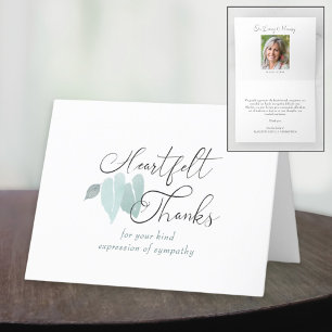 Memorial Heartfelt Thanks Green Heart Leaves Letterpress Thank You Card