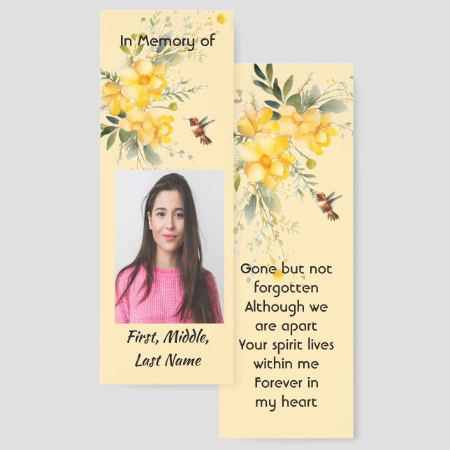 Memorial Hummingbird Yellow Roses Bookmarks (Front & Back)