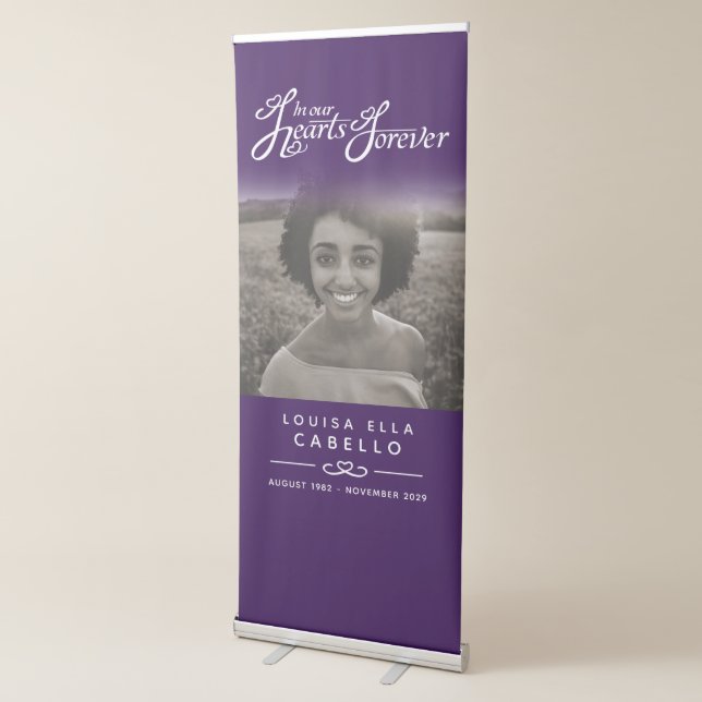 Memorial in hearts photo funeral purple banner (3/4)