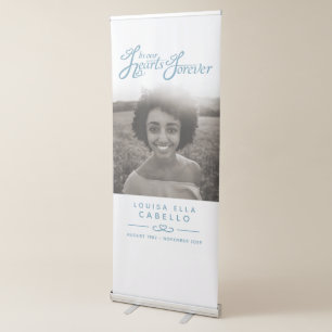 Memorial in hearts photo funeral white banner