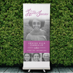 Memorial in hearts photos funeral mulberry white retractable banner