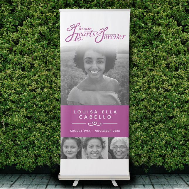 Memorial in hearts photos funeral mulberry white retractable banner (Creator Uploaded)