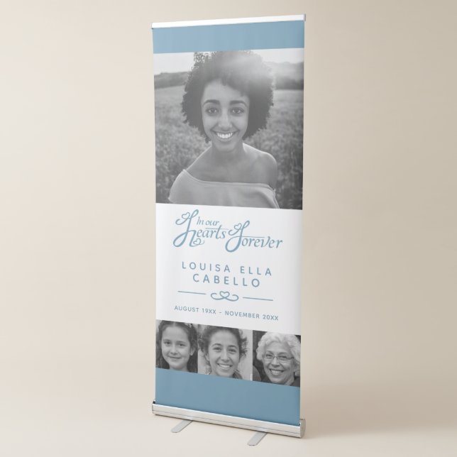 Memorial in hearts photos funeral white blue retractable banner (3/4)