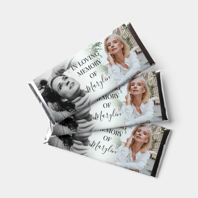 Memorial In Loving Memory 2 Photo Collage Funeral Hershey Bar Favors (Front)